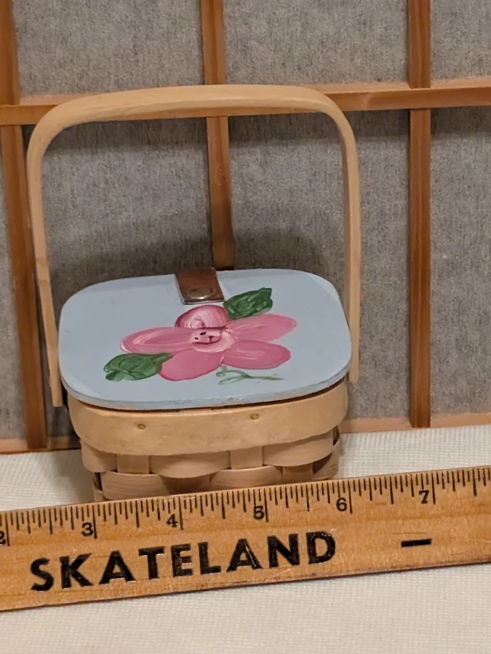 Cute Handpainted Small Square Basket - Vintage Country Folk Handcrafted